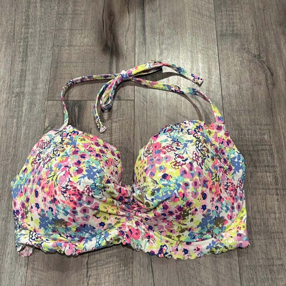 Victoria's Secret Swim Floral Scalloped Ruffle Underwire‎ Halter Bikini Top 34DD